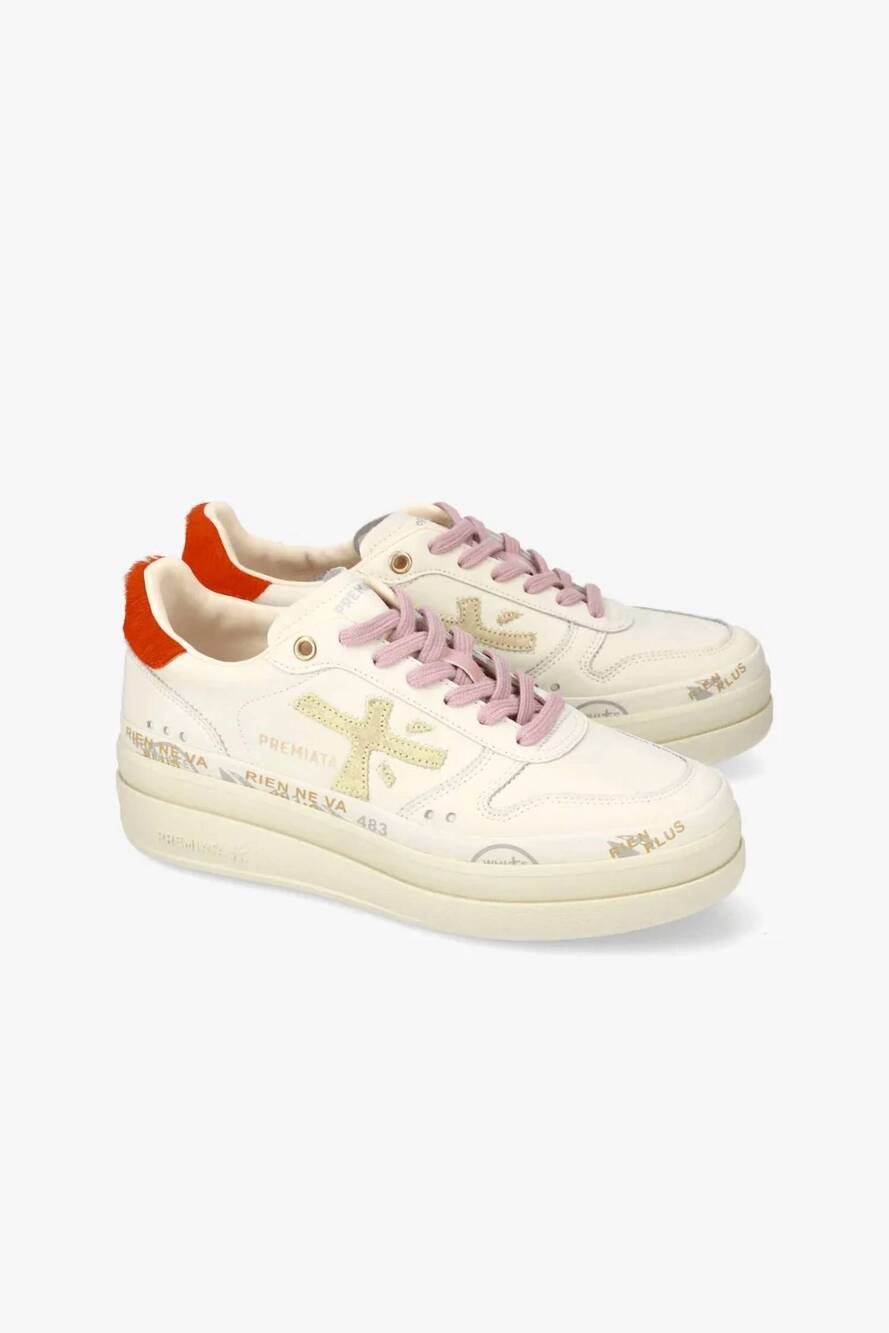 NEW PREMIATA women's micol embellished leather sneakers in cream